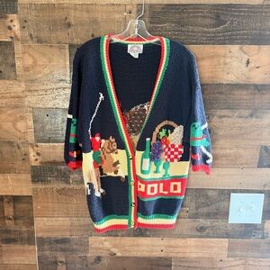 Traditional Trading Co Women's Navy Cardigan Sweater Polo Vintage